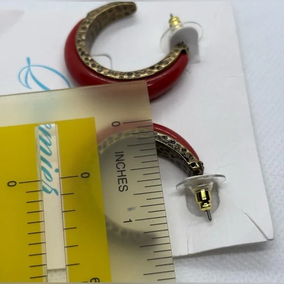 Premier Designs Red and Gold Textured Earrings - Picture 2 of 3